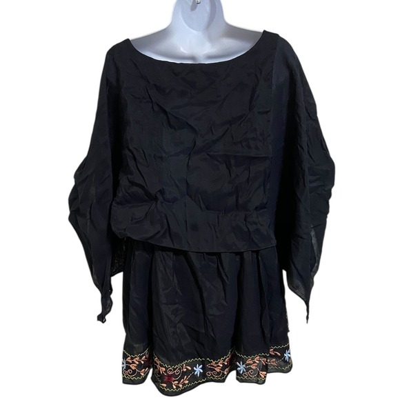 Umgee USA Black Embroidered Tassel Tie Kimono Boho Dress Tunic Beach Size Large - Picture 3 of 12